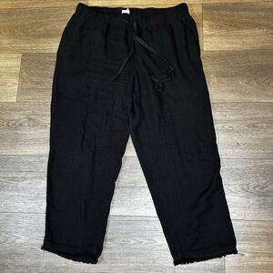 EILEEN FISHER Pants M Organic Cotton Crinkle Gauze Wide Ankle Frayed Black